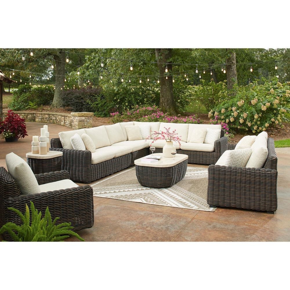 Ashley Kimora Patio Square End Table in Beige and Dark Brown - Table Only, , large