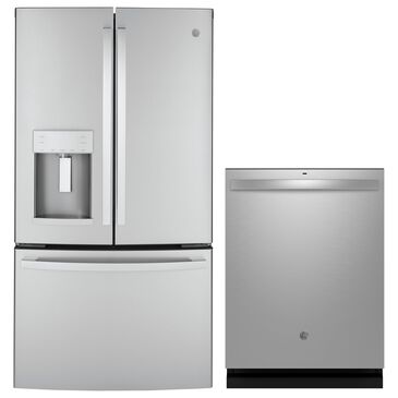 GE Appliances 2-Piece Kitchen Package with 22.1 Cu. Ft. French-Door Refrigerator and Rounded Handle Dishwasher in Fingerprint Resistant Stainless, , large