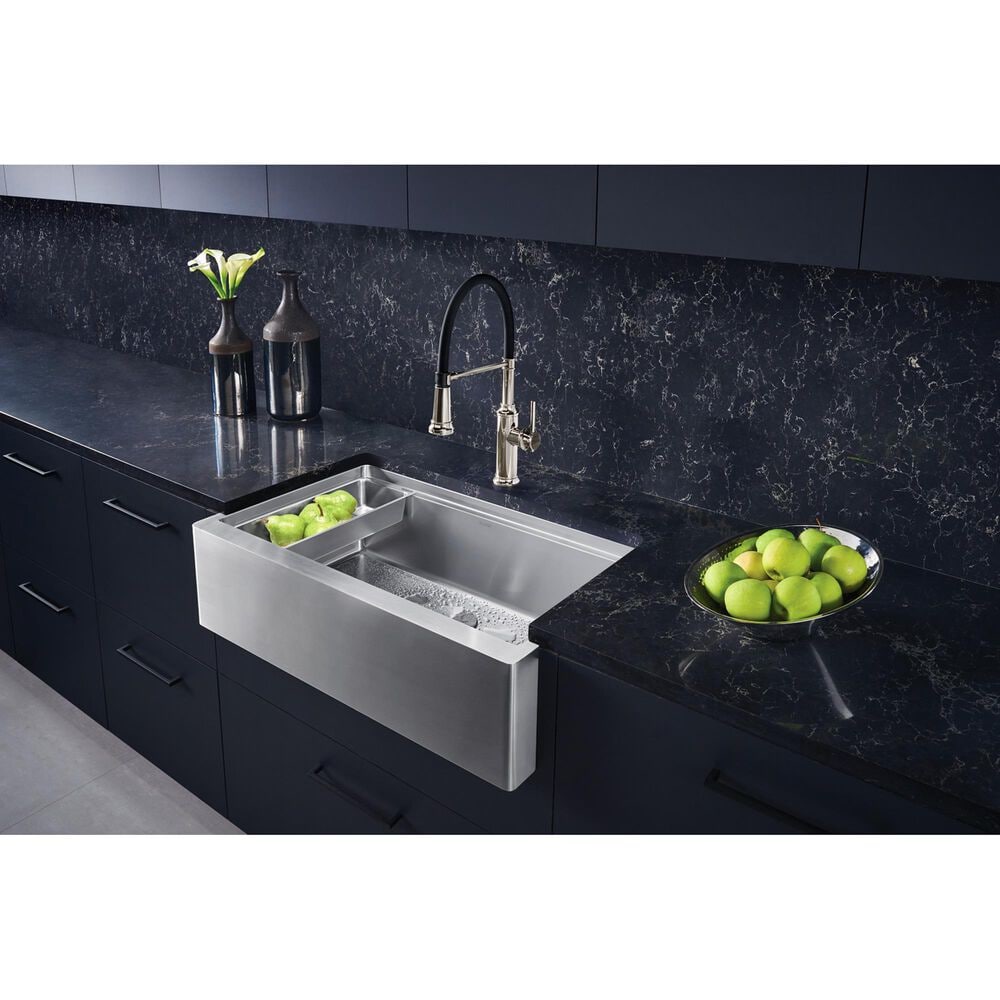 Blanco Quatrus 33&quot; R15 Ergon Apron Super Single Farmhouse Kitchen Sink in Refined Brushed, , large