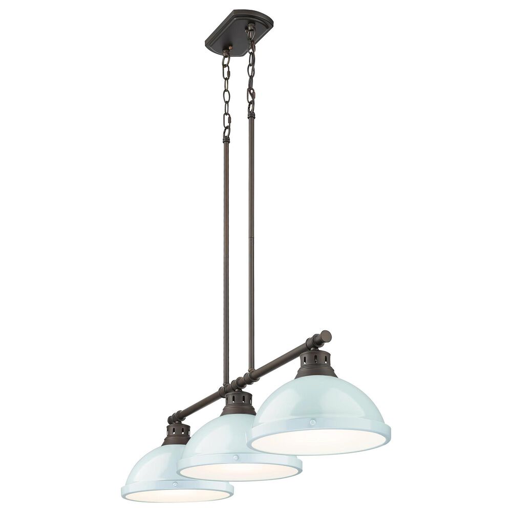 Golden Lighting Duncan 3-Light Pendant with Seafoam Shade in Rubbed Bronze, , large