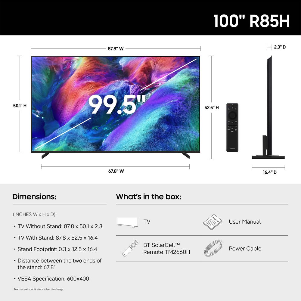 Samsung 100" Class R85H Micro RGB 4K UHD Vision AI in Black - Smart TV, , large