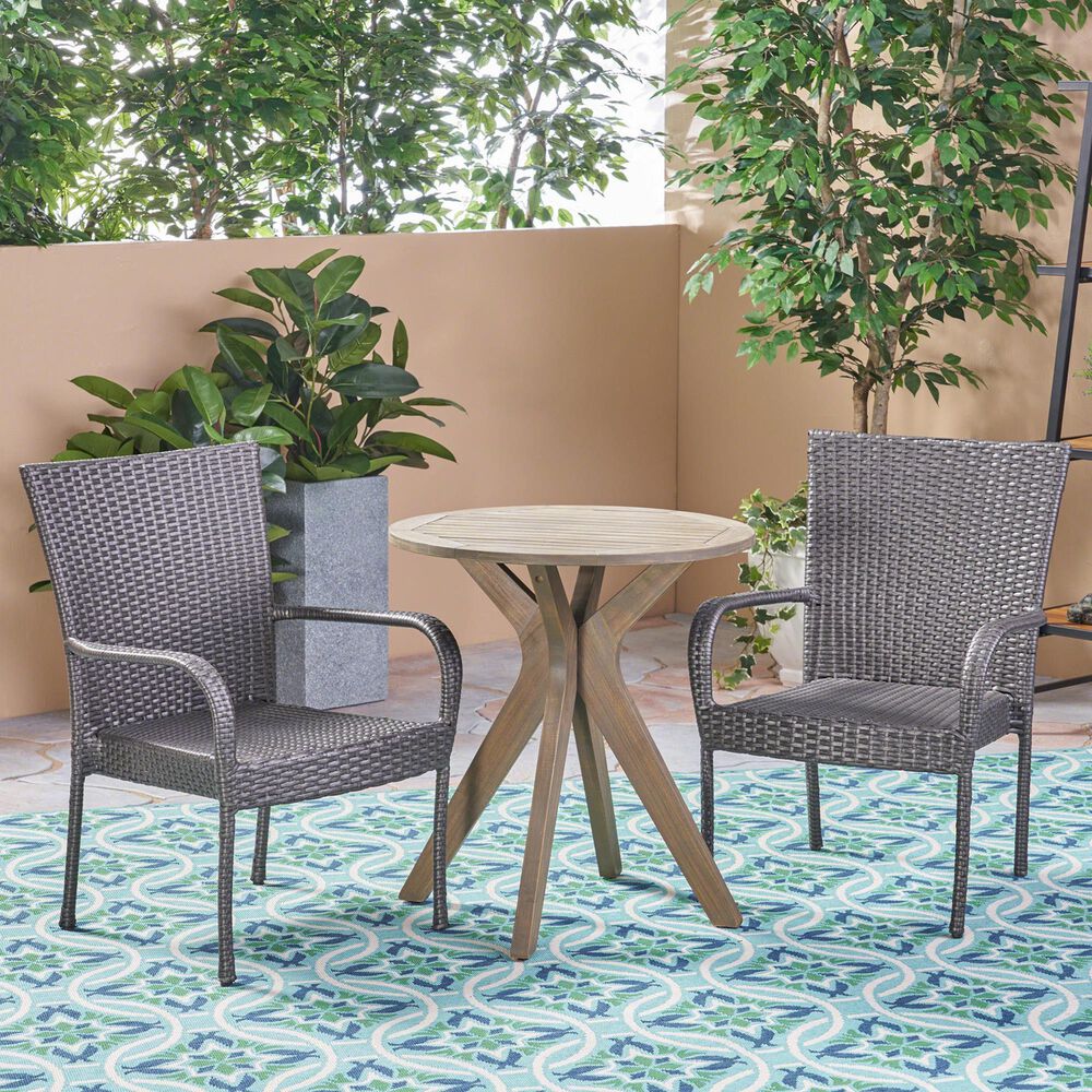 Noble House Sanders 3-Piece Patio Bistro Set in Gray, , large