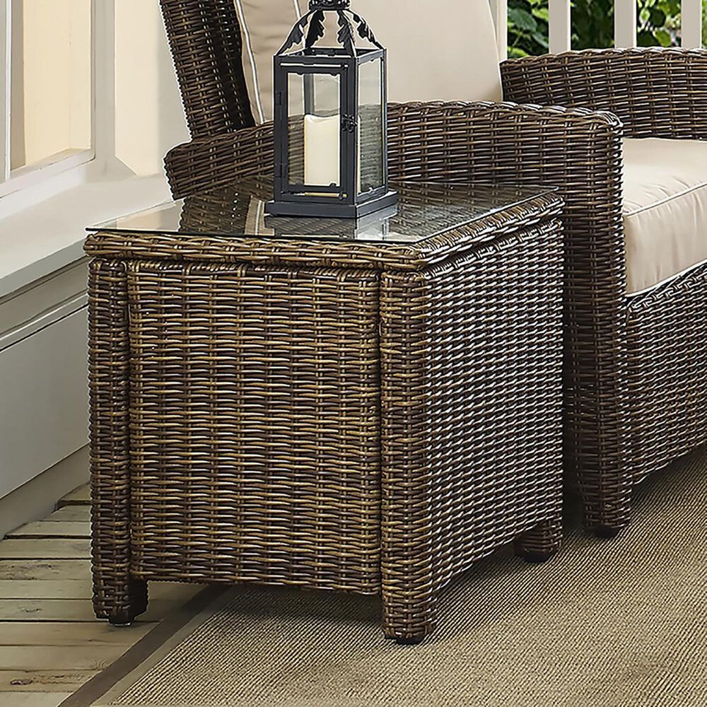 Crosley Furniture Bradenton Wicker Side Table in Light Brown, , large