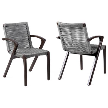 Armen Living Brielle Outdoor Dining Chair with Grey Rope in Dark Eucalyptus (Set of 2), , large