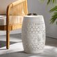 Hearth and Haven Ruby Outdoor Barrel End Table with Lace-Cut Design in White, , large