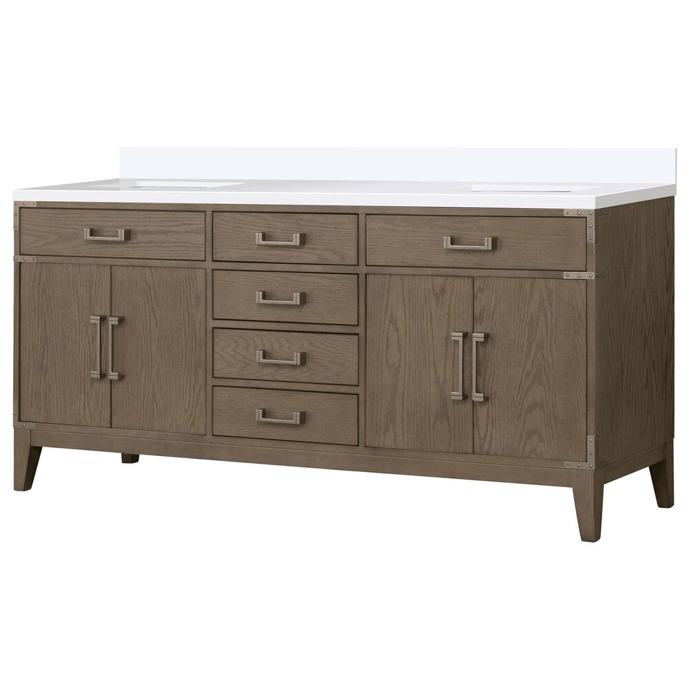 Lexora Home Laurel 72&quot; Double Bathroom Vanity in Grey Oak with White Quartz Top and Rectangular Sinks, , large