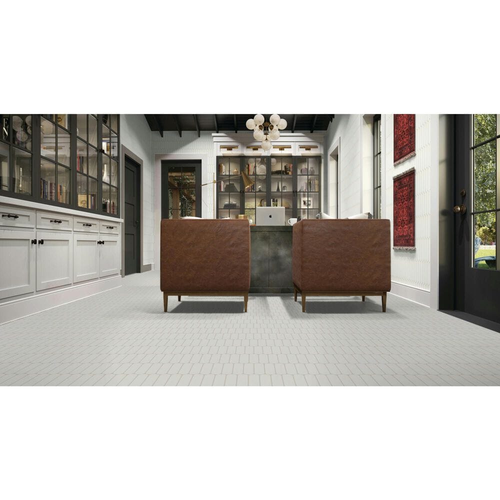 Dal-Tile Artefino Element White 1.5" x 6" Capsule on 12" x 13" Porcelain Mosaic Sheet, , large