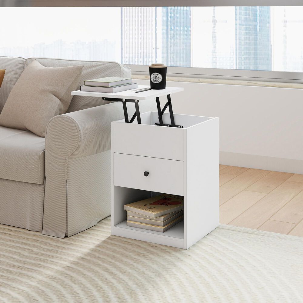 HOMLUX 1-Drawer Lift Top Nightstand in Solid White, , large