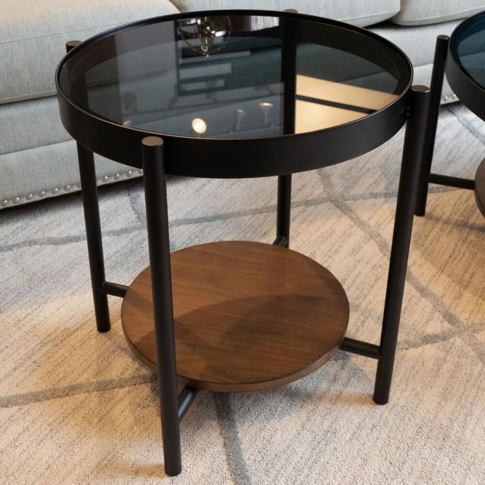 Shannon Hills Felix Round Side Table in Black and Walnut, , large