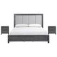 New Heritage Design Odessa Queen Upholstered Bed with Two Nightstands in Charcoal and Silver, , large