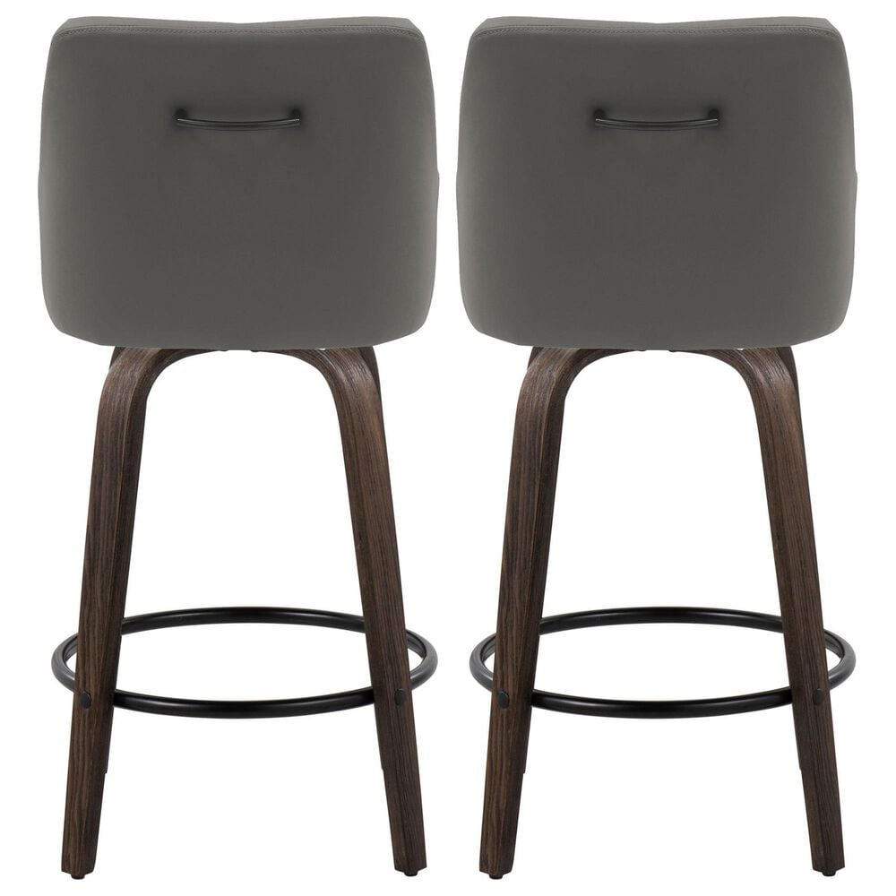 LumiSource Hannah Swivel Counter Stool with Dark Grey Faux Leather Upholstery in Walnut and Black (Set of 2), , large