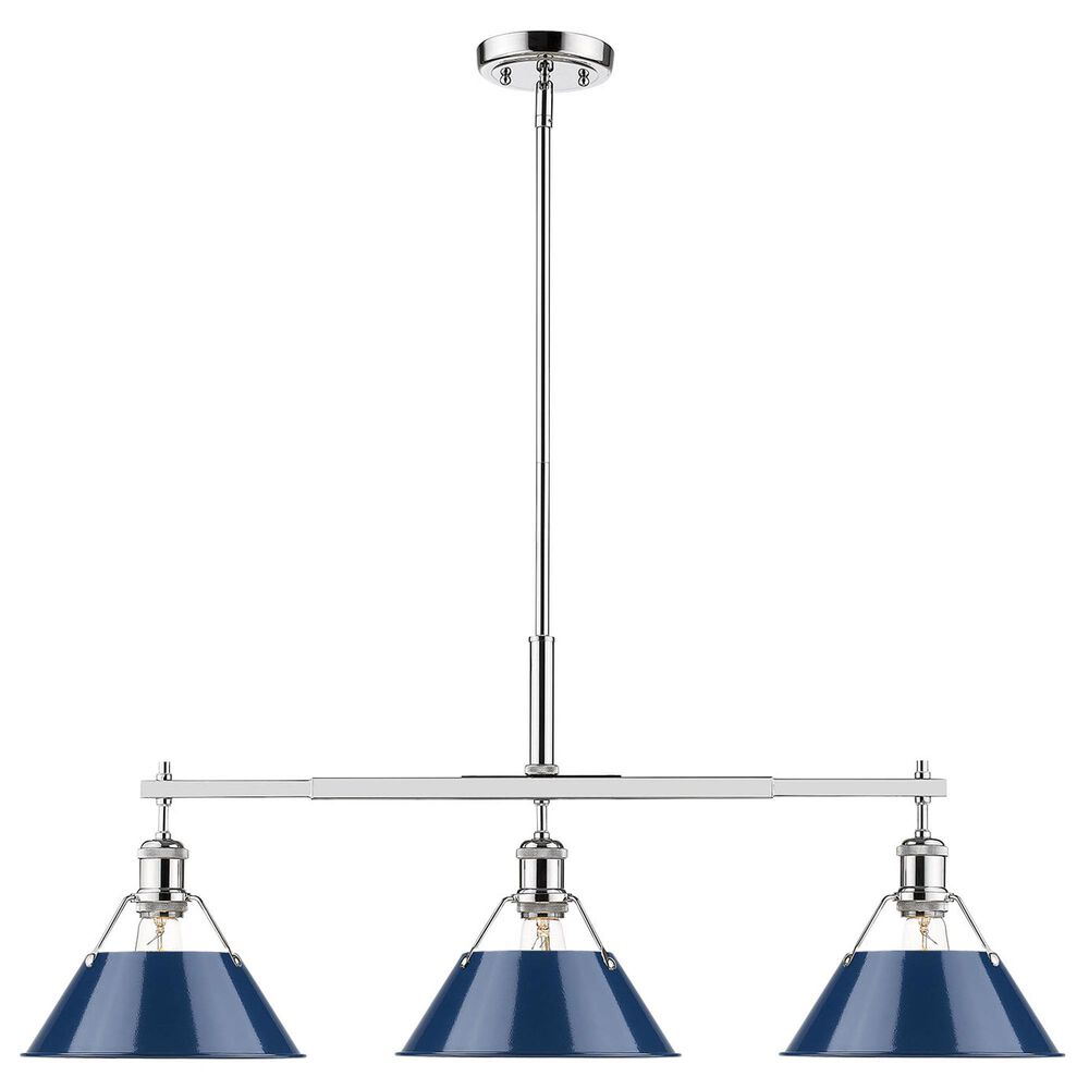 Golden Lighting Orwell 3-Light Linear Pendant with Matte Navy Shade in Chrome, , large