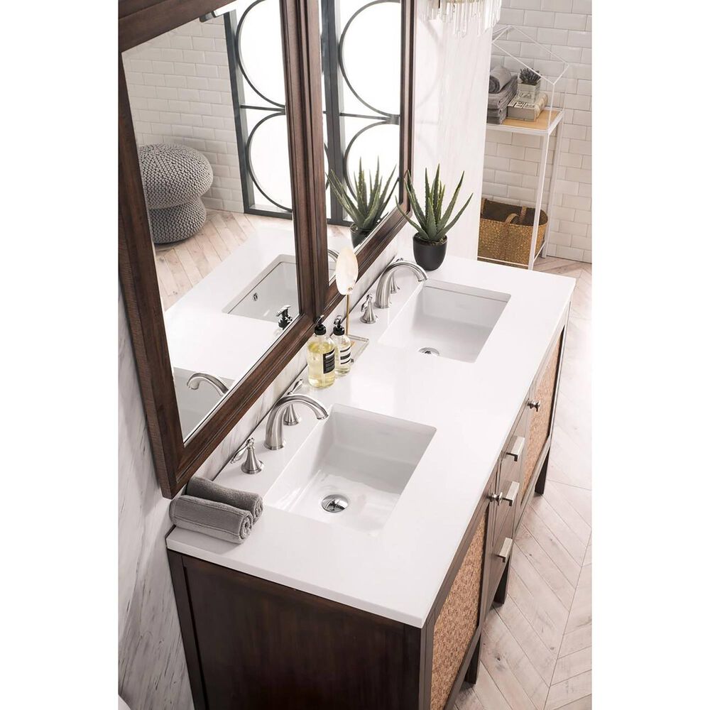 James Martin Addison 60 Double Bathroom Vanity In Mid Century Acacia With 3 Cm Classic White Quartz Top Nebraska Furniture Mart