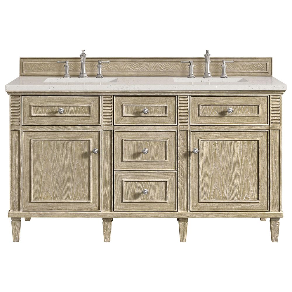 James Martin Vanities Lorelai 60&quot; Double Vanity in Whitewashed Oak with 3 cm Lime Delight Quartz Top, , large