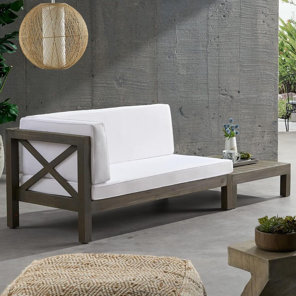 Hearth and Haven Brava Outdoor Corner Bench with Coffee Table in White, , large