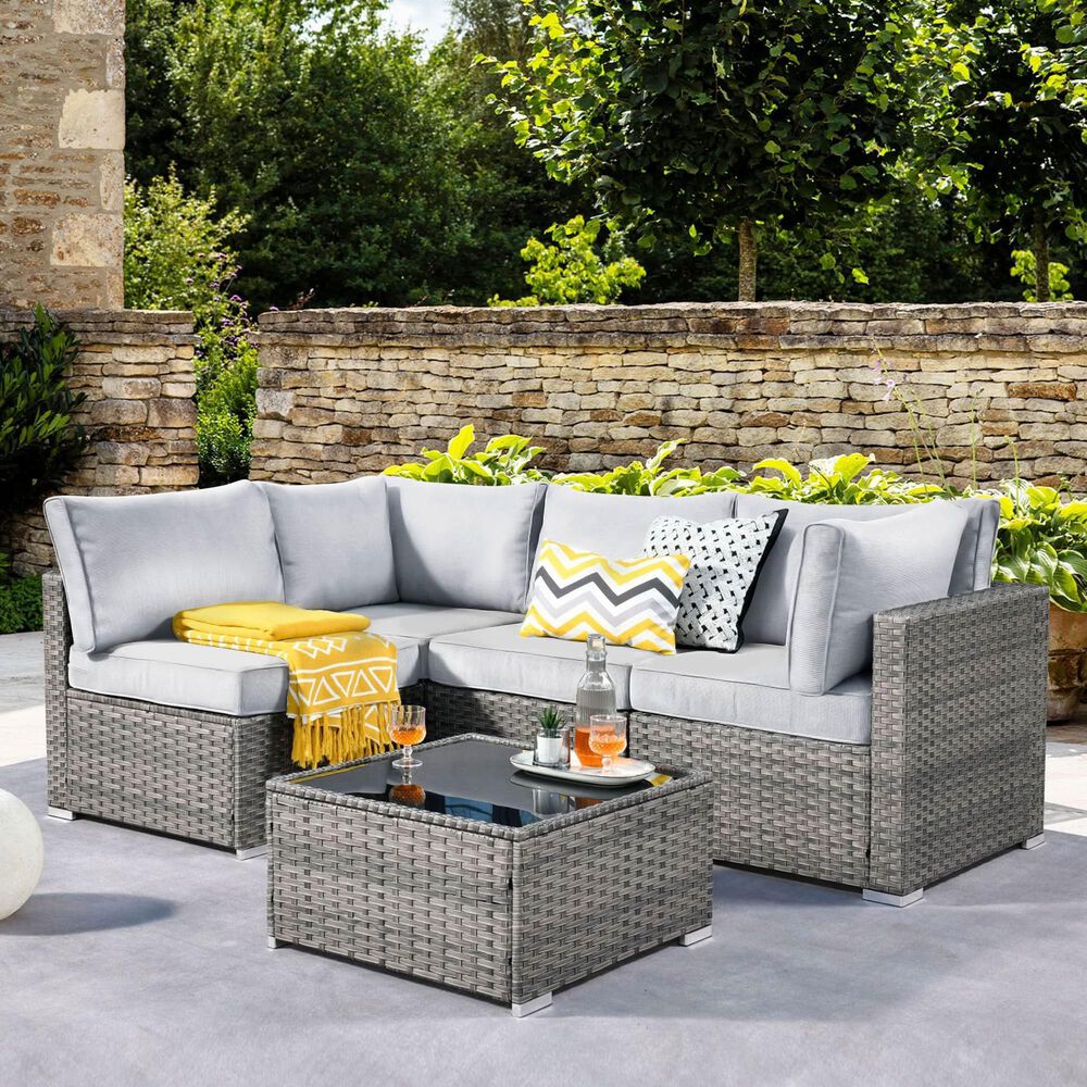 HOMLUX 5-Piece Patio Conversation Set with Grey Wicker in Gray, , large