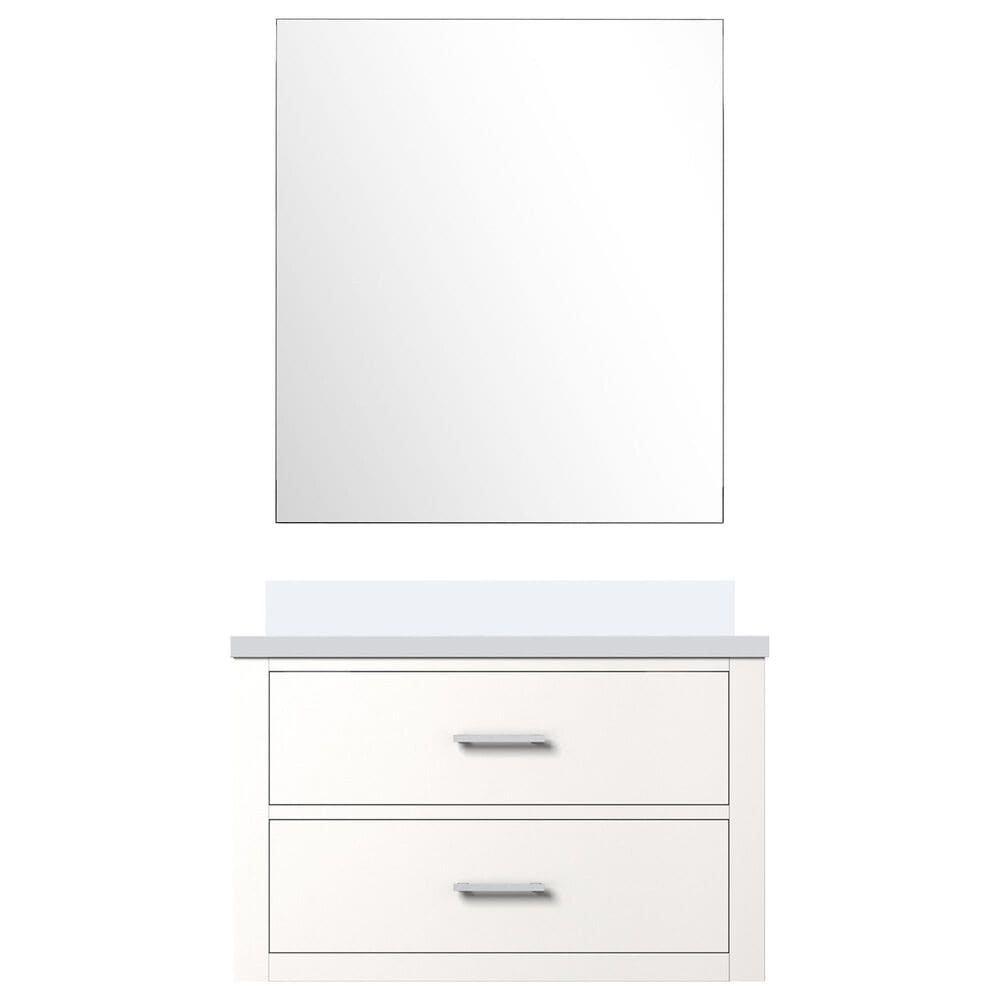 Lexora Home Castor 30&quot; Single Bathroom Vanity in Blue with 2 cm White Quartz Top, Rectangular Sink and 28&quot; Mirror, , large