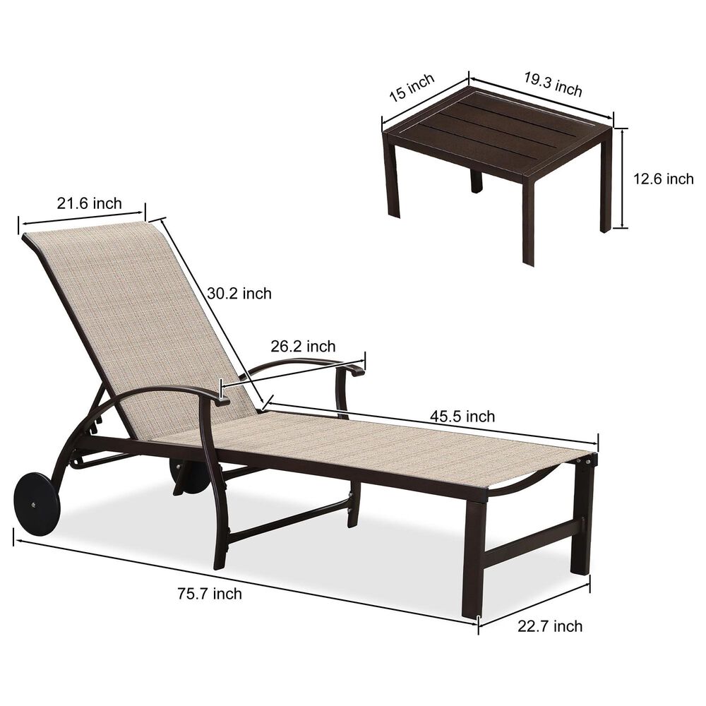 HOMLUX 3-Piece Patio Chaise Lounge Set with Wheels in Khaki, , large