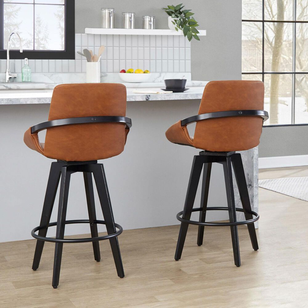 LumiSource Cosmo 26" Swivel Counter Stool with Camel Upholstery in Black (Set of 2), , large