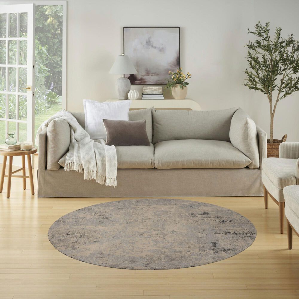 Nourison Rustic Textures Grey and Beige 5&#39;3&quot; Round Area Rug, , large
