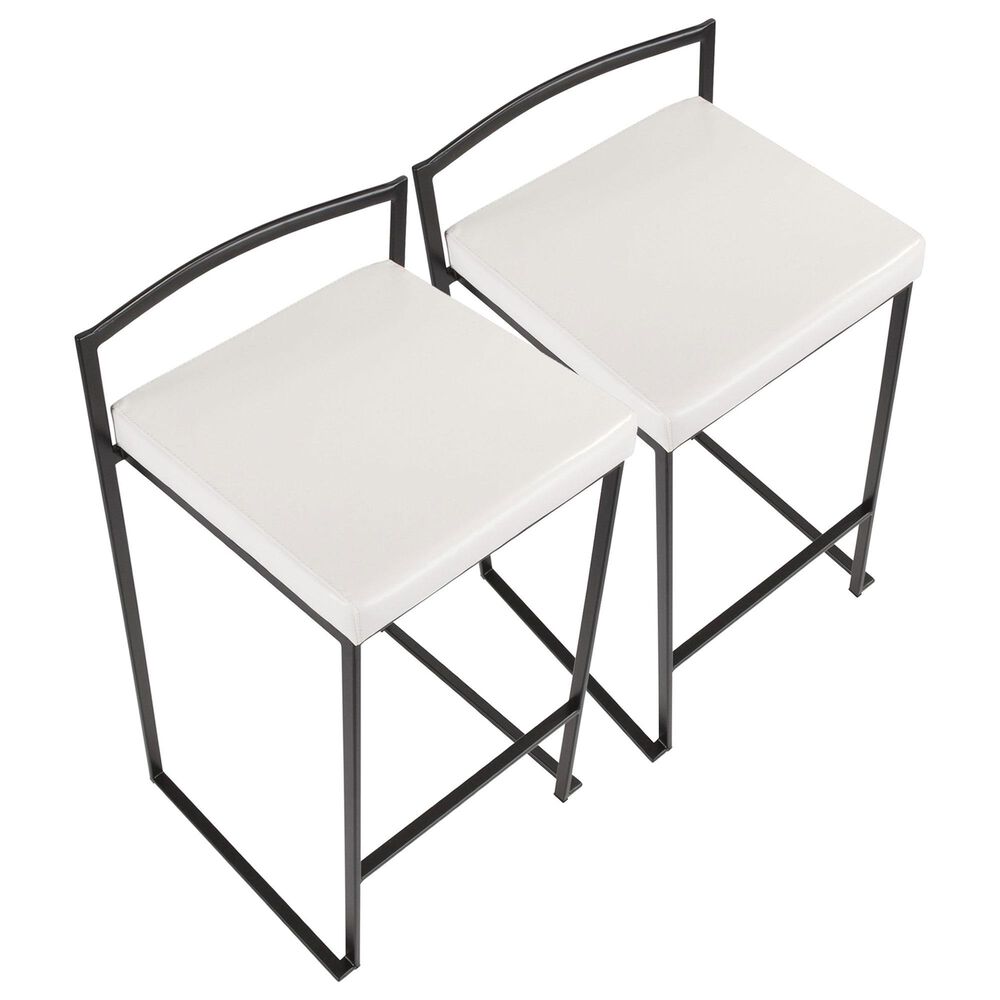 Lumisource Fuji Stackable Counter Stool with White Faux Leather Cushion in Black &#40;Set of 2&#41;, , large
