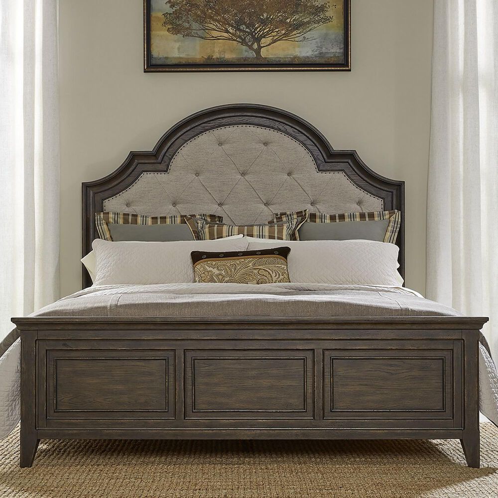Belle Furnishings Paradise Valley Queen Upholstered Panel Bed in Saddle Brown, , large