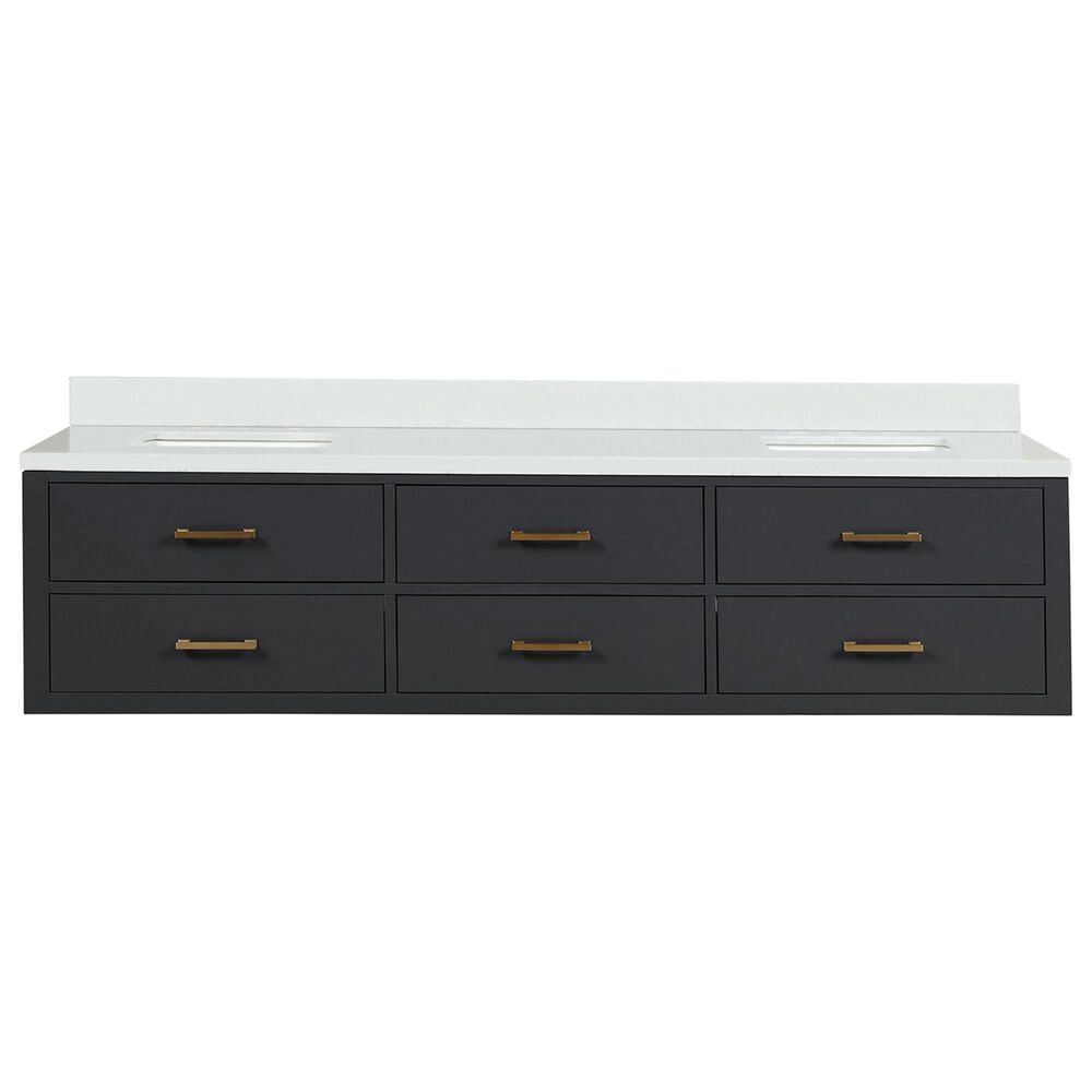 Lexora Home Castor 80&quot; Double Bathroom Vanity in Black with 2 cm White Quartz Top and Rectangular Sinks, , large