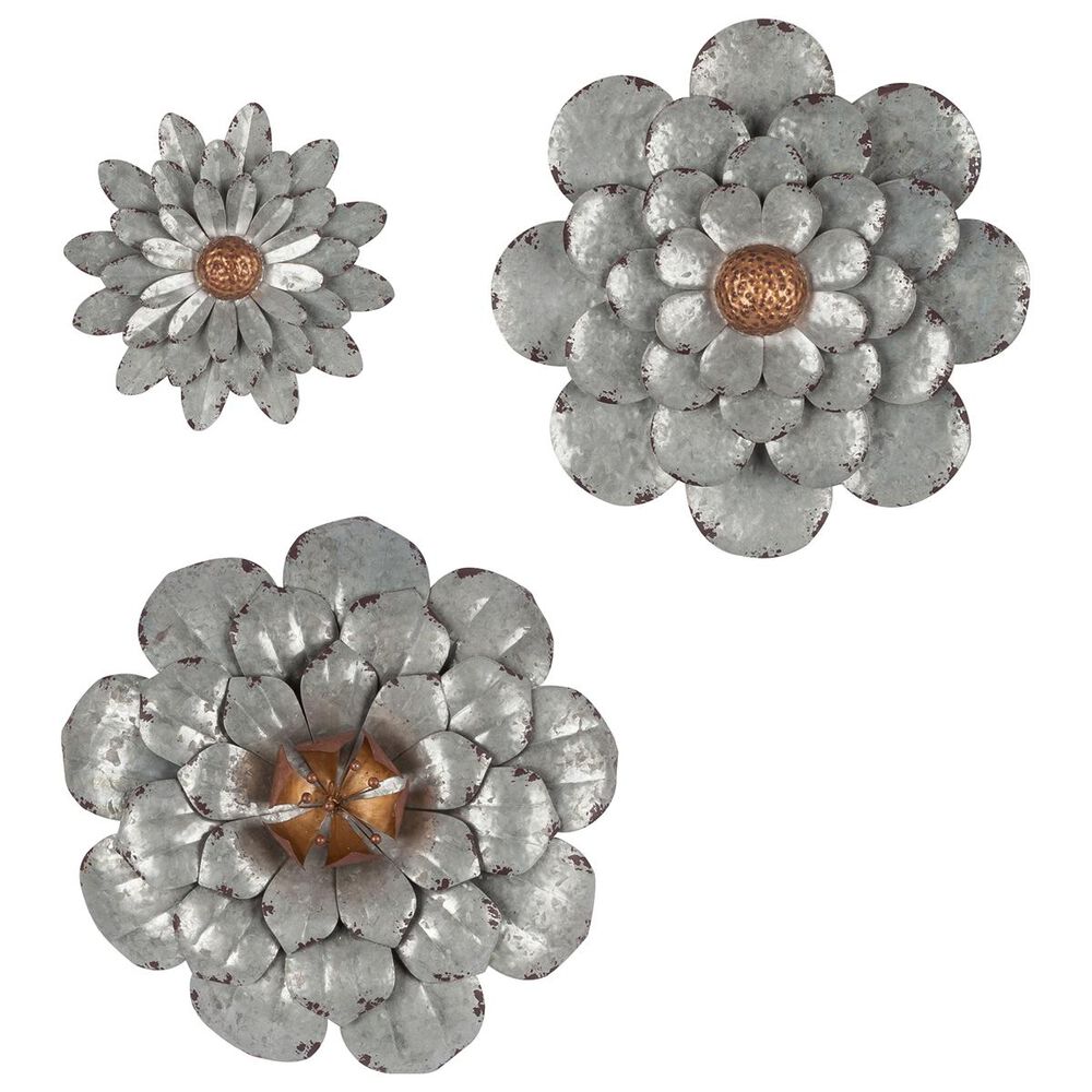 The Gerson Company Galvanized Wall Flowers in Grey (Set of 3), , large