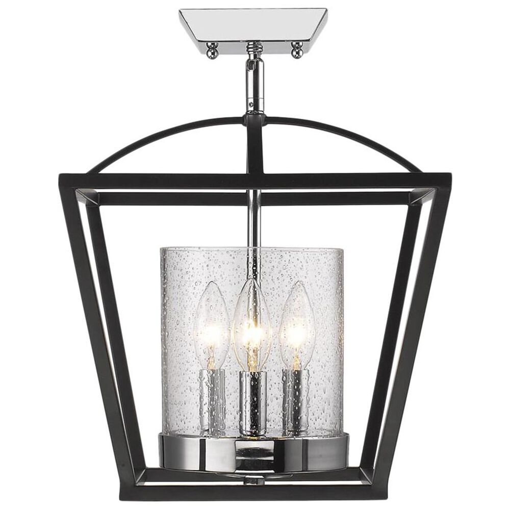 Golden Lighting Mercer Semi-Flush in Black with Seeded Glass, , large