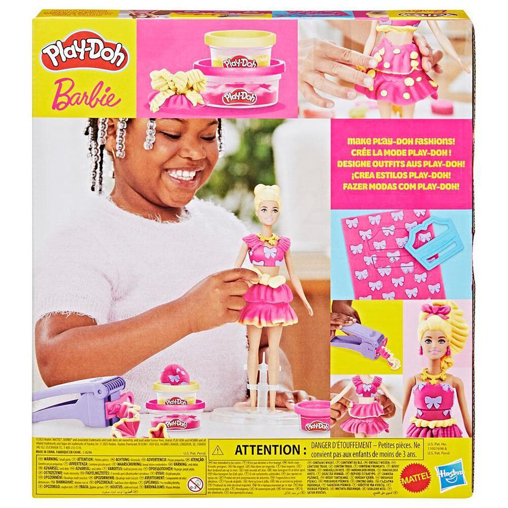 PlayDoh Barbie Ruffles and Bows Doll Set with Three Modeling Doughs in Yellow and Pink, , large