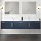 Lexora Home Geneva 84" Double Bathroom Vanity in Navy Blue with 2 cm White Cultured Marble Top and Rectangular Sinks, , large