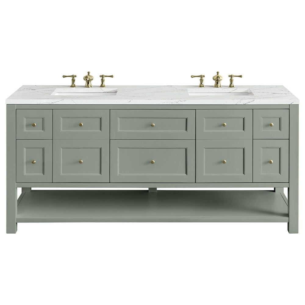 James Martin Vanities Breckenridge 72" Double Bathroom Vanity in Smokey Celadon with 3 cm Ethereal Noctis Quartz Top and Rectangular Sinks, , large