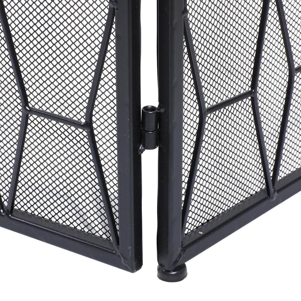 Maple and Jade Geometric Foldable Three Panel Fireplace Screen with Mesh Netting in Matte Black, , large