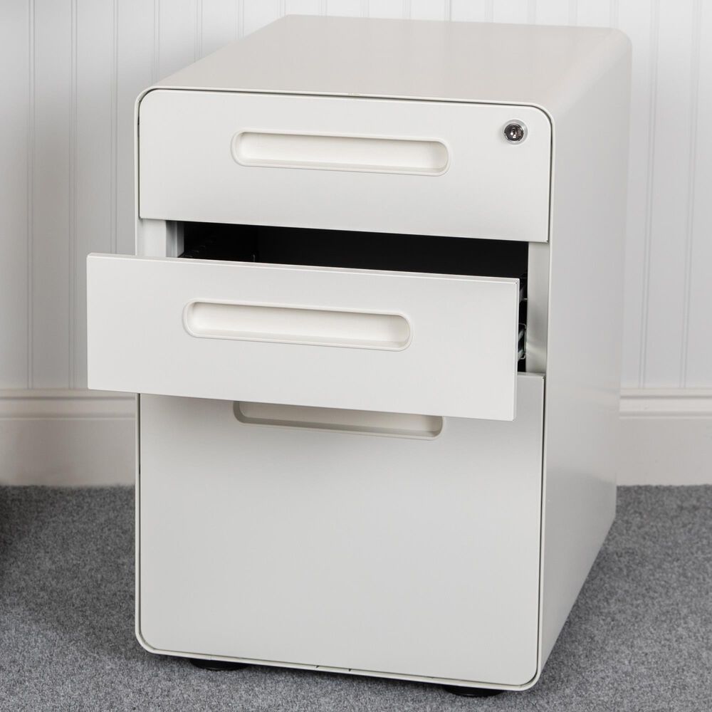 Flash Furniture 3-Drawer Mobile File in White, , large