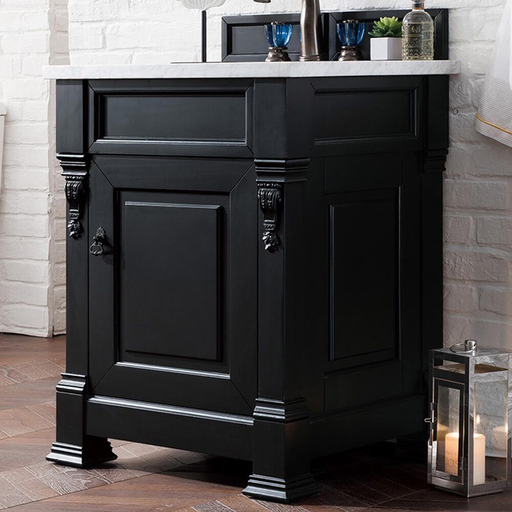James Martin Vanities Brookfield 26&quot; Single Bathroom Vanity in Antique Black with 3 cm Carrara White Marble Top and Rectangle Sink, , large