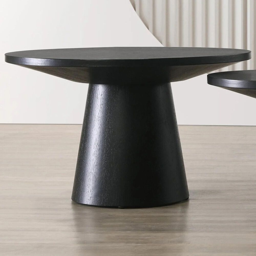 HOMLUX 22"W Round End Table with Natural Wood Grain in Ebony Black, , large