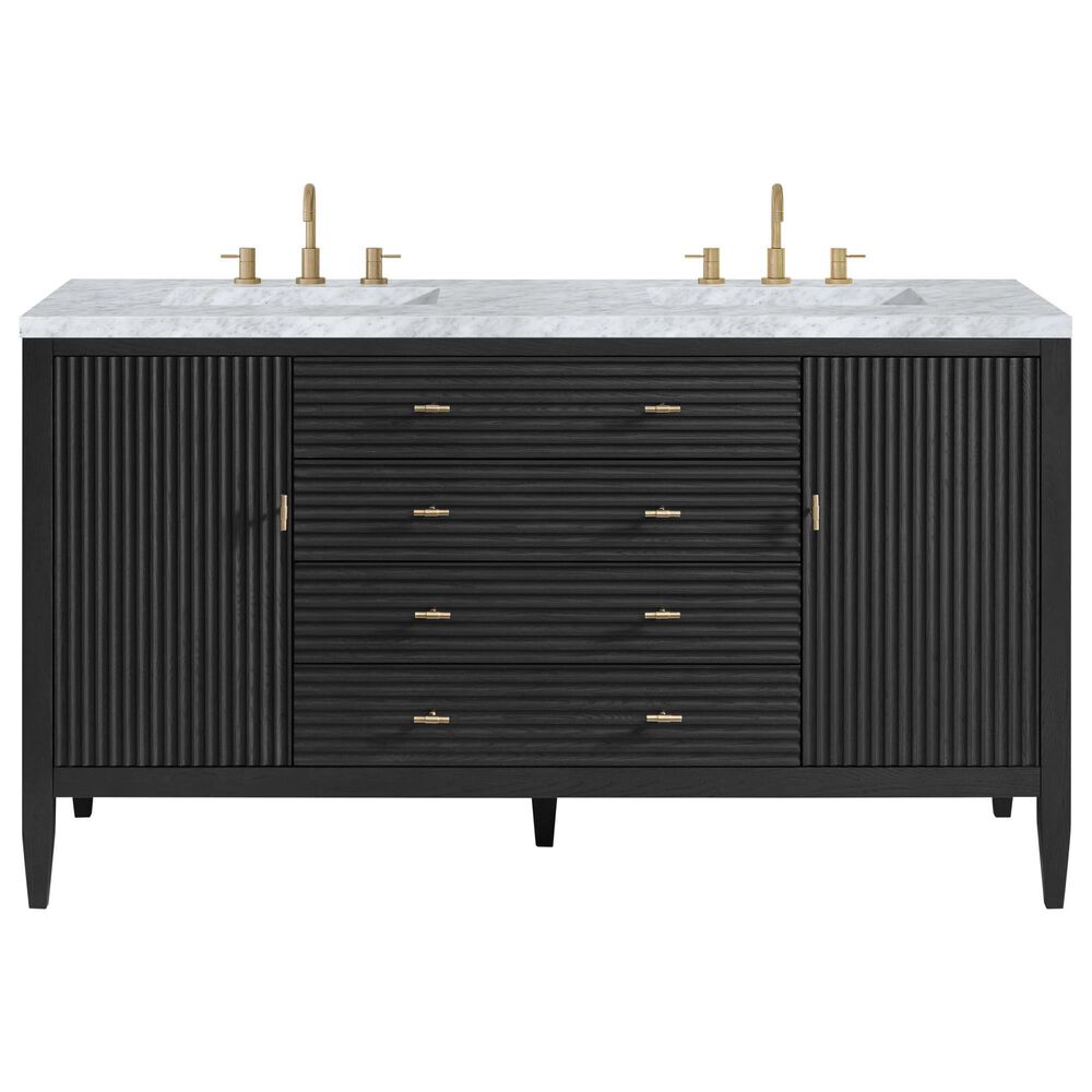James Martin Vanities Myrrin 60&quot; Double Vanity in Carbon Oak with 3 cm Carrara White Marble Top, , large