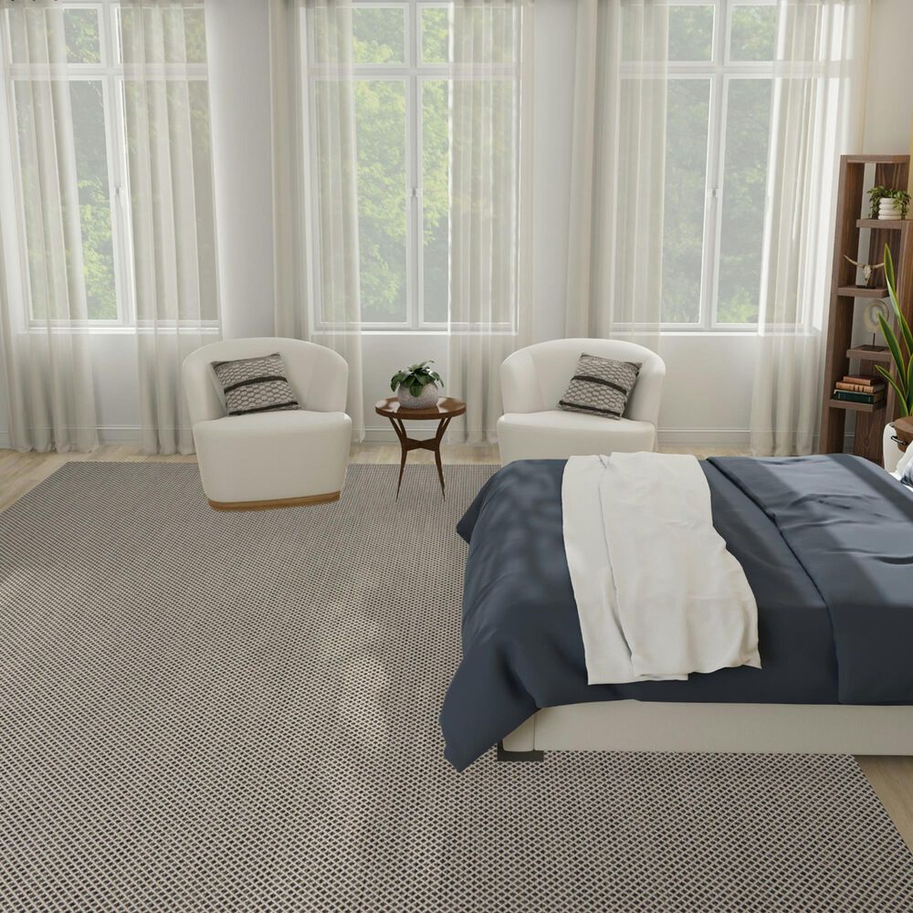 Nourison Courtyard Ivory and Charcoal 10&#39; x 14&#39; Indoor/Outdoor Area Rug, , large