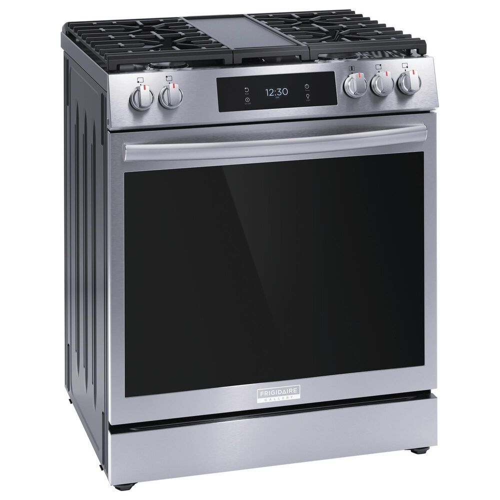 Frigidaire Gallery 3 Piece Kitchen Package with 27.8 Cu. Ft. French Door Refrigerator, 30&quot; Front Control Gas Range with Total Convection, and 24&quot; Built-In Bar Handle Dishwasher with CleanBoost in Stainless Steel, , large