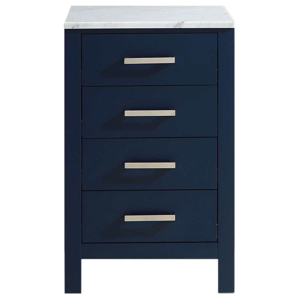 Lexora Home Jacques 20" Side Cabinet in Navy Blue and White Carrara Marble Top, , large