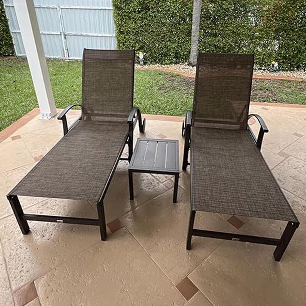 HOMLUX 3-Piece Patio Chaise Lounge Set with Wheels in Brown, , large