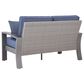 Ashley Half Moon Beach Stationary Loveseat with Blue Cushions in Gray, , large