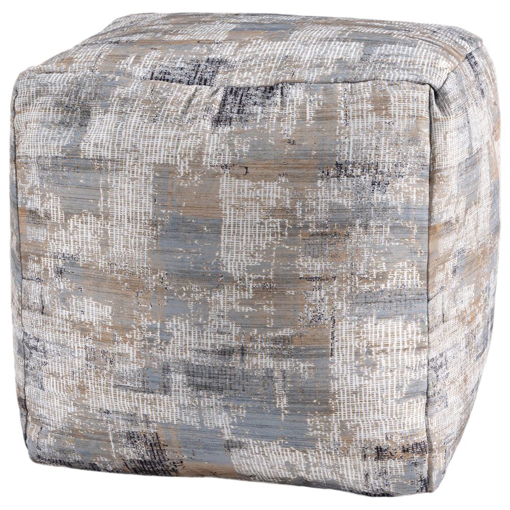 LR Home 18" Square Abstract Pouf in Taupe and Blue, , large