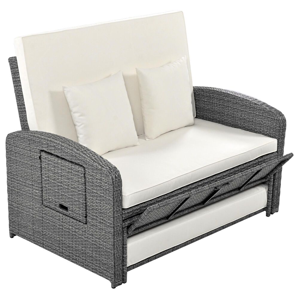 HOMLUX Wicker Rattan Double Chaise Lounge in White, , large