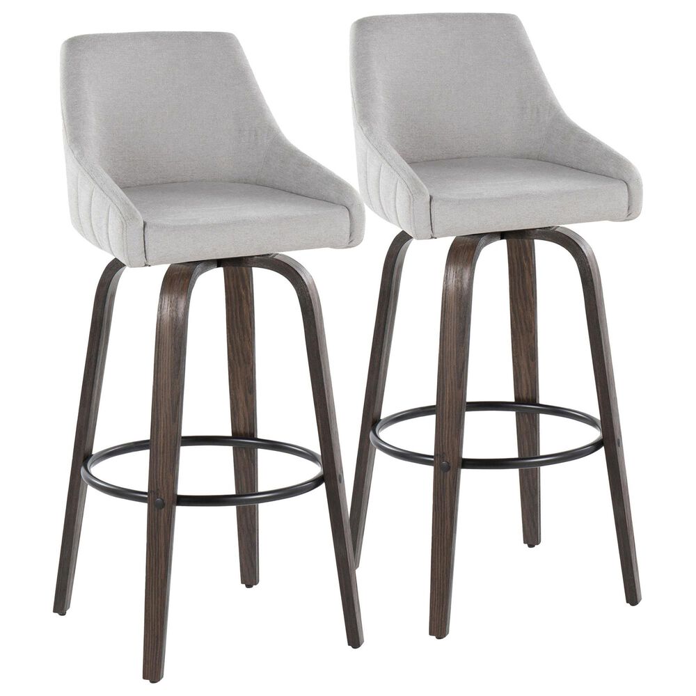 LumiSource Hannah Swivel Bar Stool with Grey Fabric Upholstery in Walnut and Black (Set of 2), , large