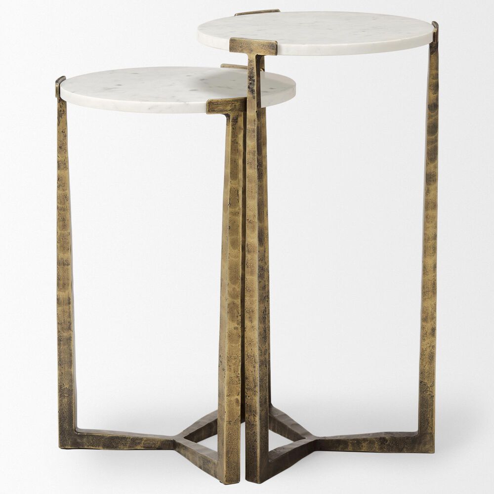 Mercana Atticus 2-Piece Nesting Accent Table Set in Antiqued Gold and White, , large