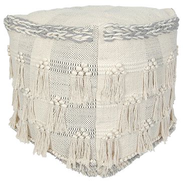 India House 18" x 18" Square Fringe Pouf in Grey, , large