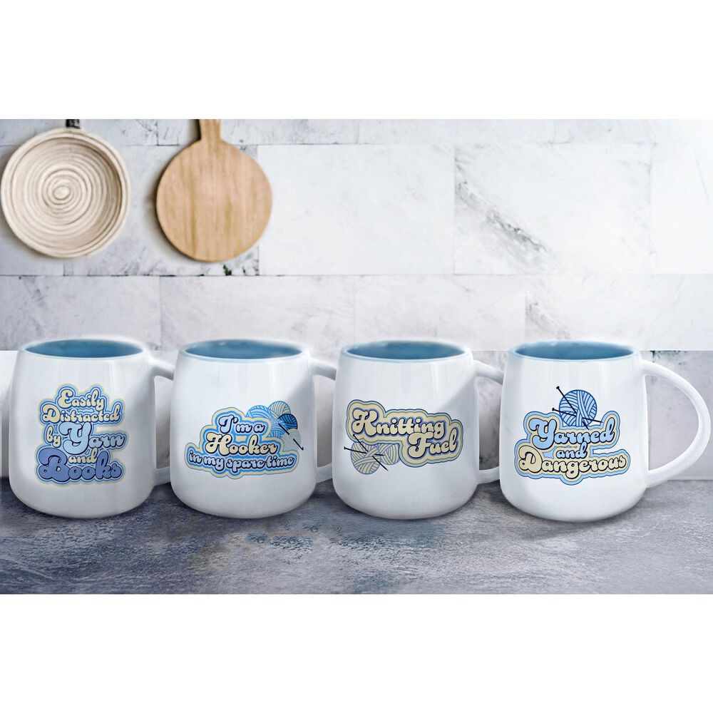 Pavilion Yarned 22 Oz Mug in White and Soft Blue, , large
