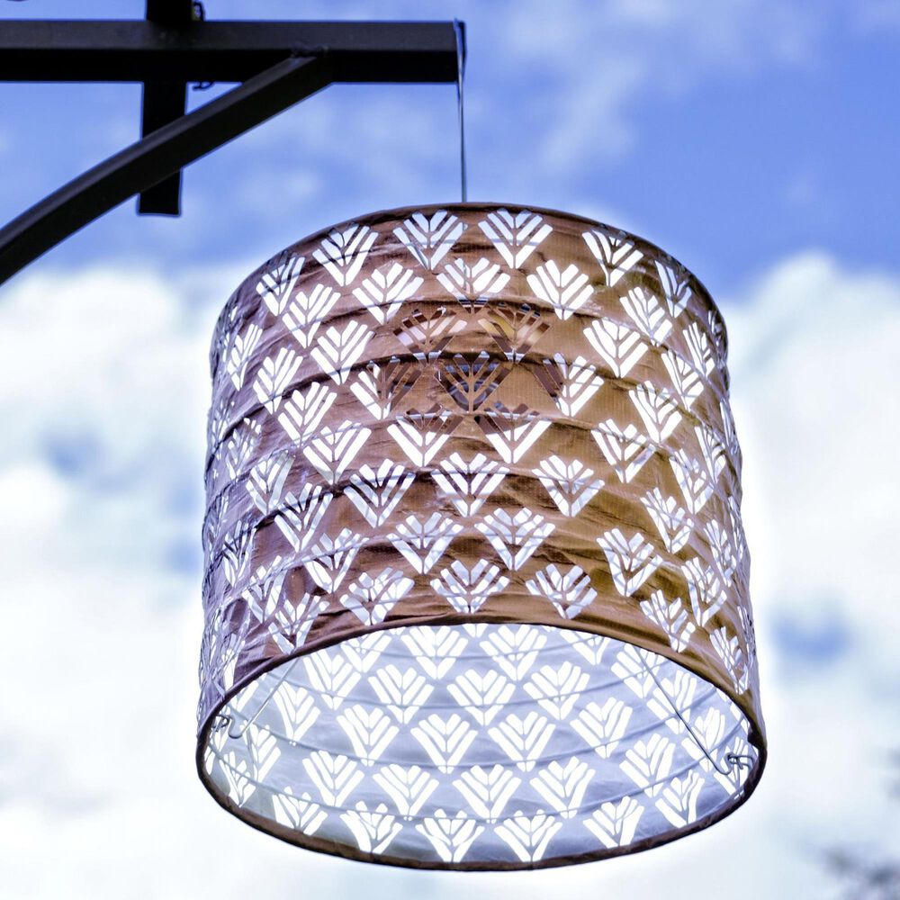 Allsop Soji Stella Drum Chevron Solar Lantern in Copper, , large