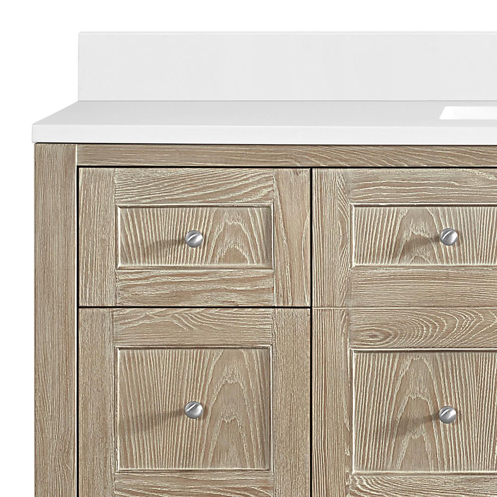 James Martin Vanities Breckenridge 60&quot; Single Bathroom Vanity in Whitewashed Oak with Single Hole 3 cm White Zeus Quartz Top and Rectangular Sink, , large